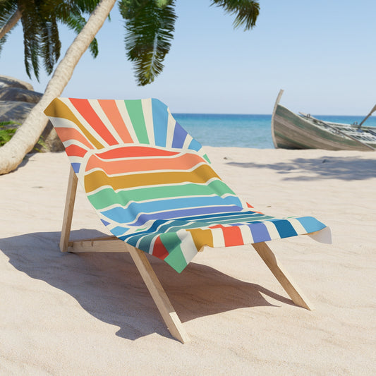 Retro Rainbow Sun Beach Towel — Striped Summer Coastal Throw