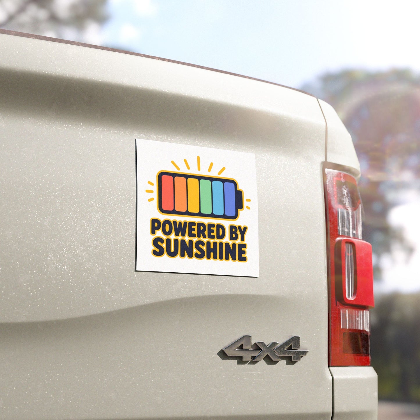 Car Magnet — "Powered By Sunshine" Rainbow Battery Design