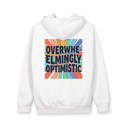 Overwhelmingly Optimistic Hoodie — Retro Rainbow Graphic Pullover
