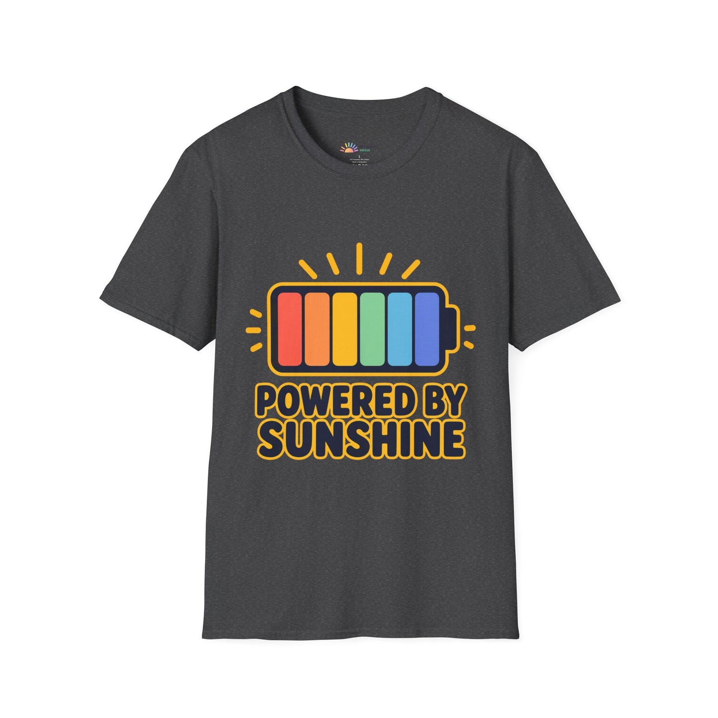 Powered by Sunshine T‑Shirt — Colorful Battery Graphic Tee