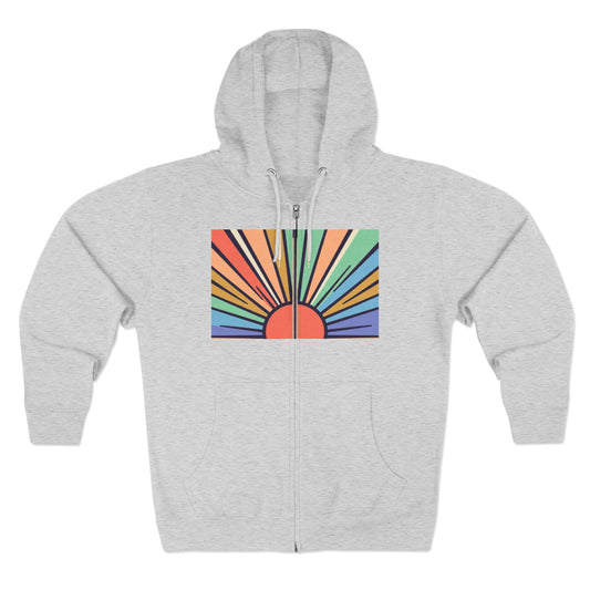 Big Sun Energy Zip Hoodie — Retro Rainbow Sunrise Graphic