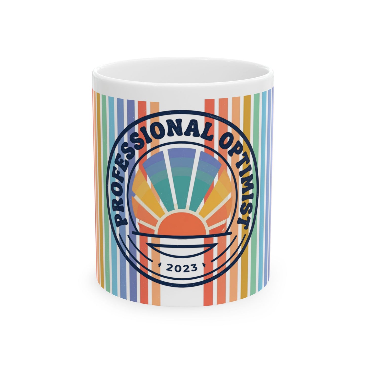 Professional Optimist Ceramic Mug — Retro Sunrise Striped 11oz/15oz