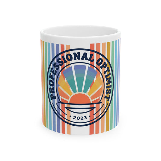 Professional Optimist Ceramic Mug — Retro Sunrise Striped 11oz/15oz