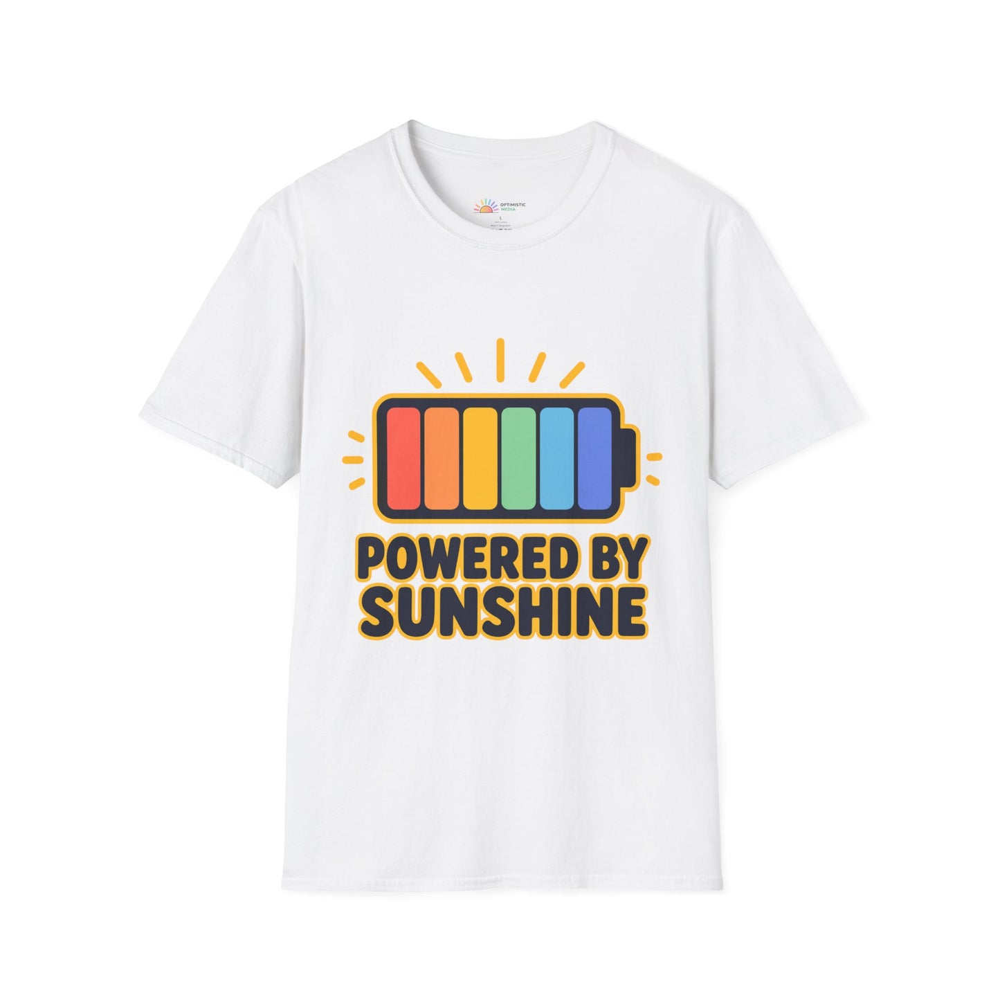 Powered by Sunshine T‑Shirt — Colorful Battery Graphic Tee