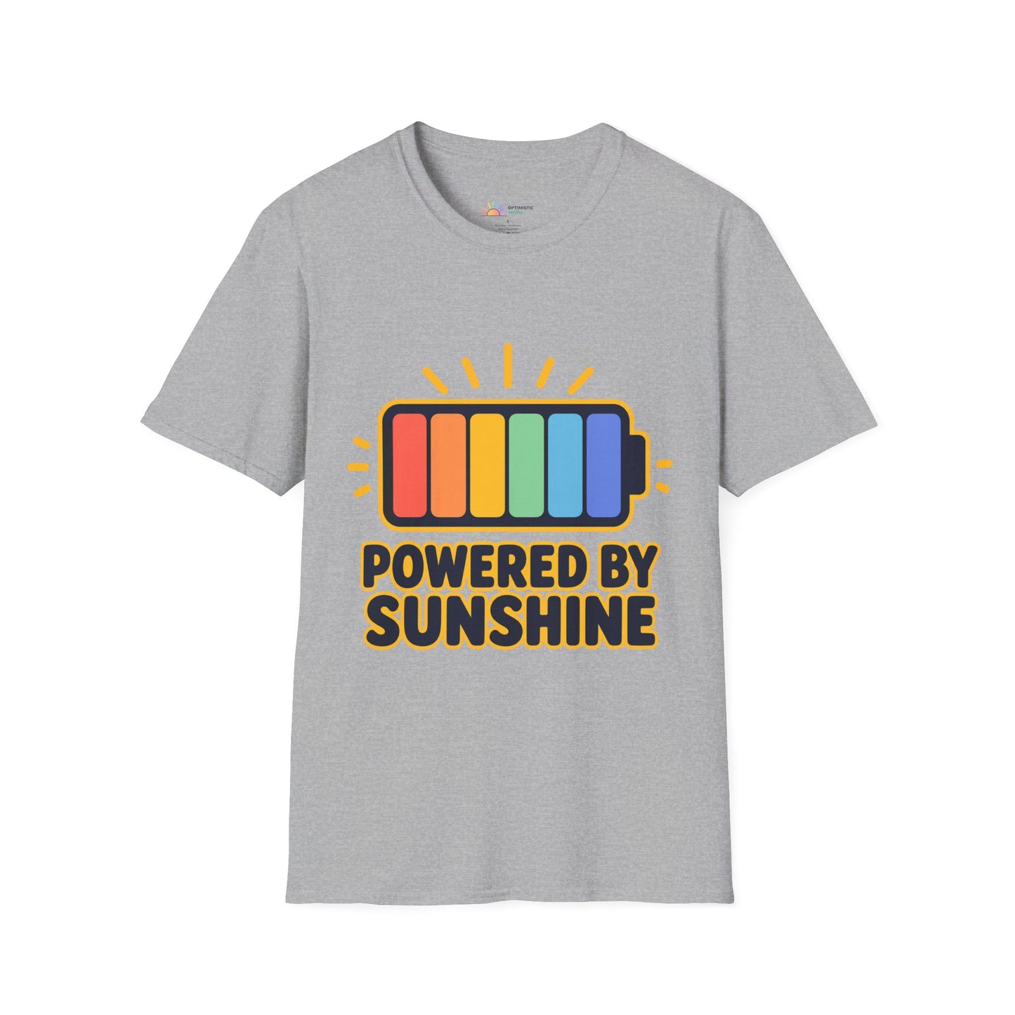 Powered by Sunshine T‑Shirt — Colorful Battery Graphic Tee