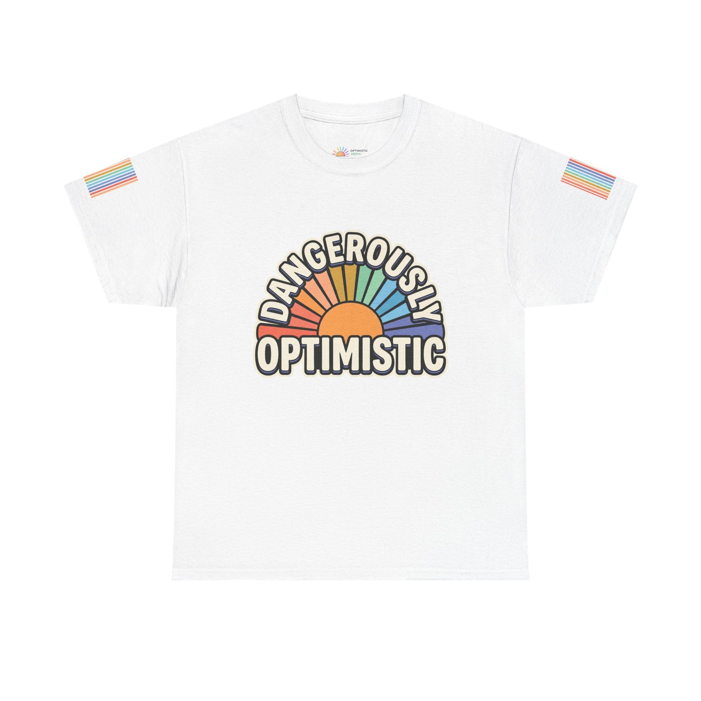 Dangerously Optimistic Tee — Retro Rainbow Sun Graphic T-Shirt