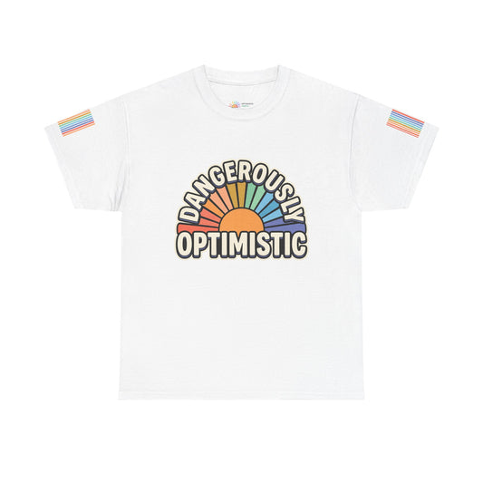 Dangerously Optimistic Tee — Retro Rainbow Sun Graphic T-Shirt