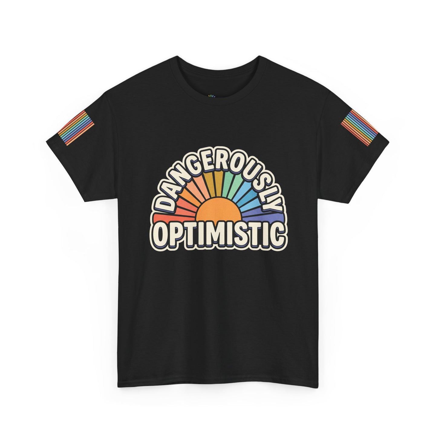 Dangerously Optimistic Tee — Retro Rainbow Sun Graphic T-Shirt