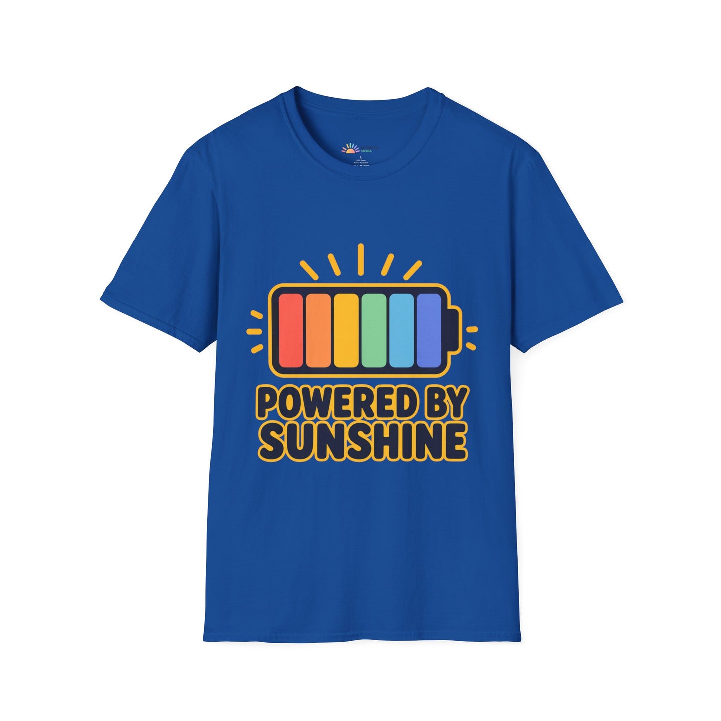 Powered by Sunshine T‑Shirt — Colorful Battery Graphic Tee