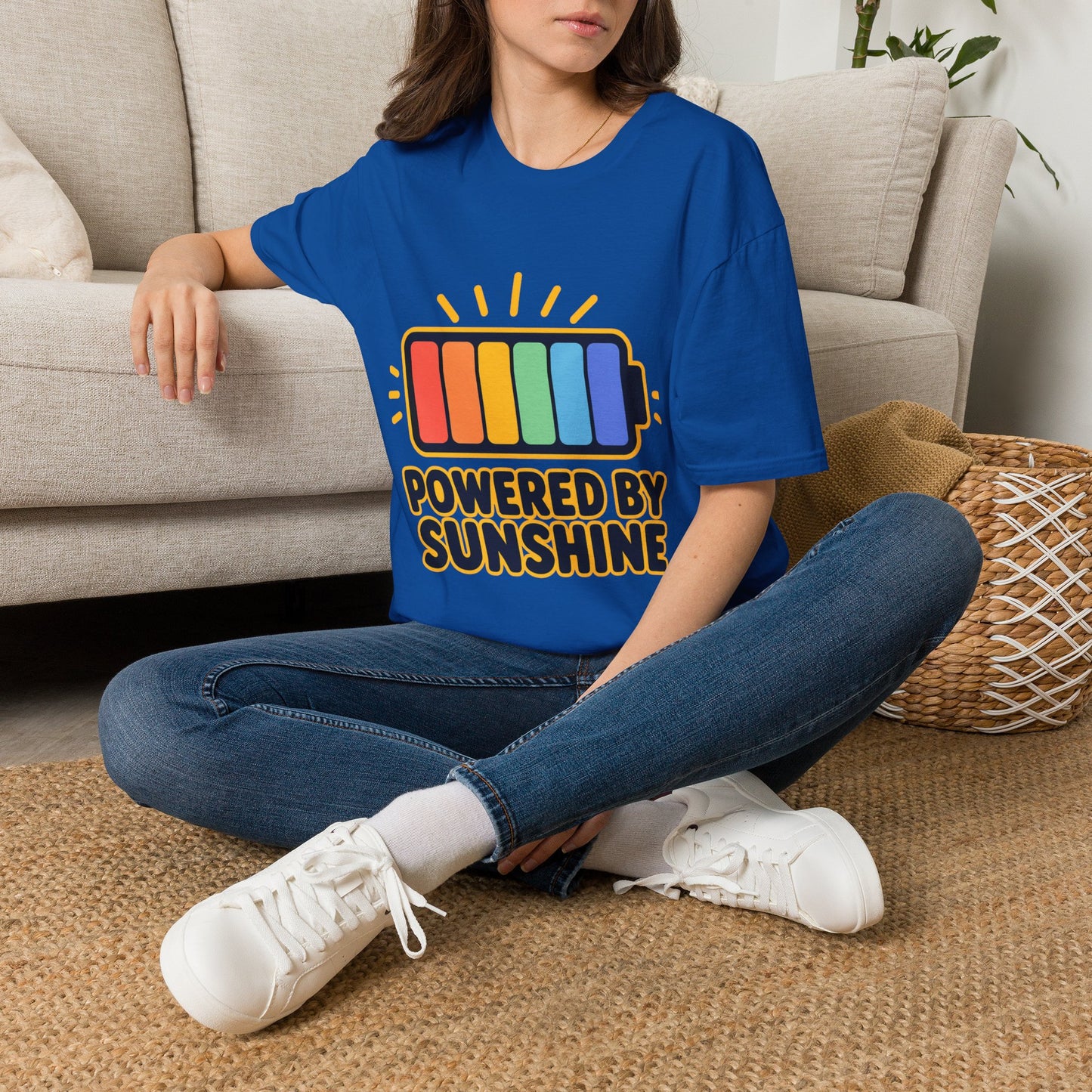 Powered by Sunshine T‑Shirt — Colorful Battery Graphic Tee