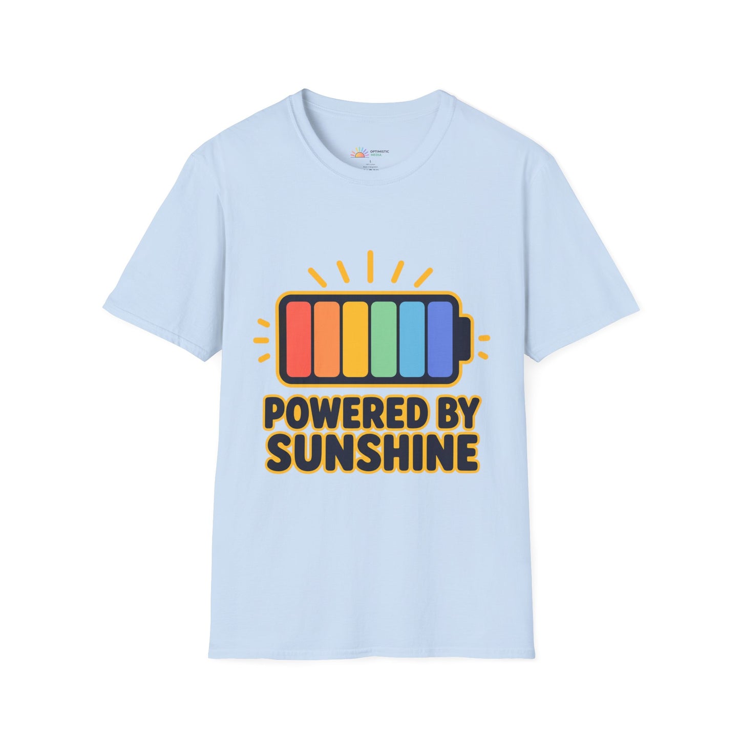 Powered by Sunshine T‑Shirt — Colorful Battery Graphic Tee