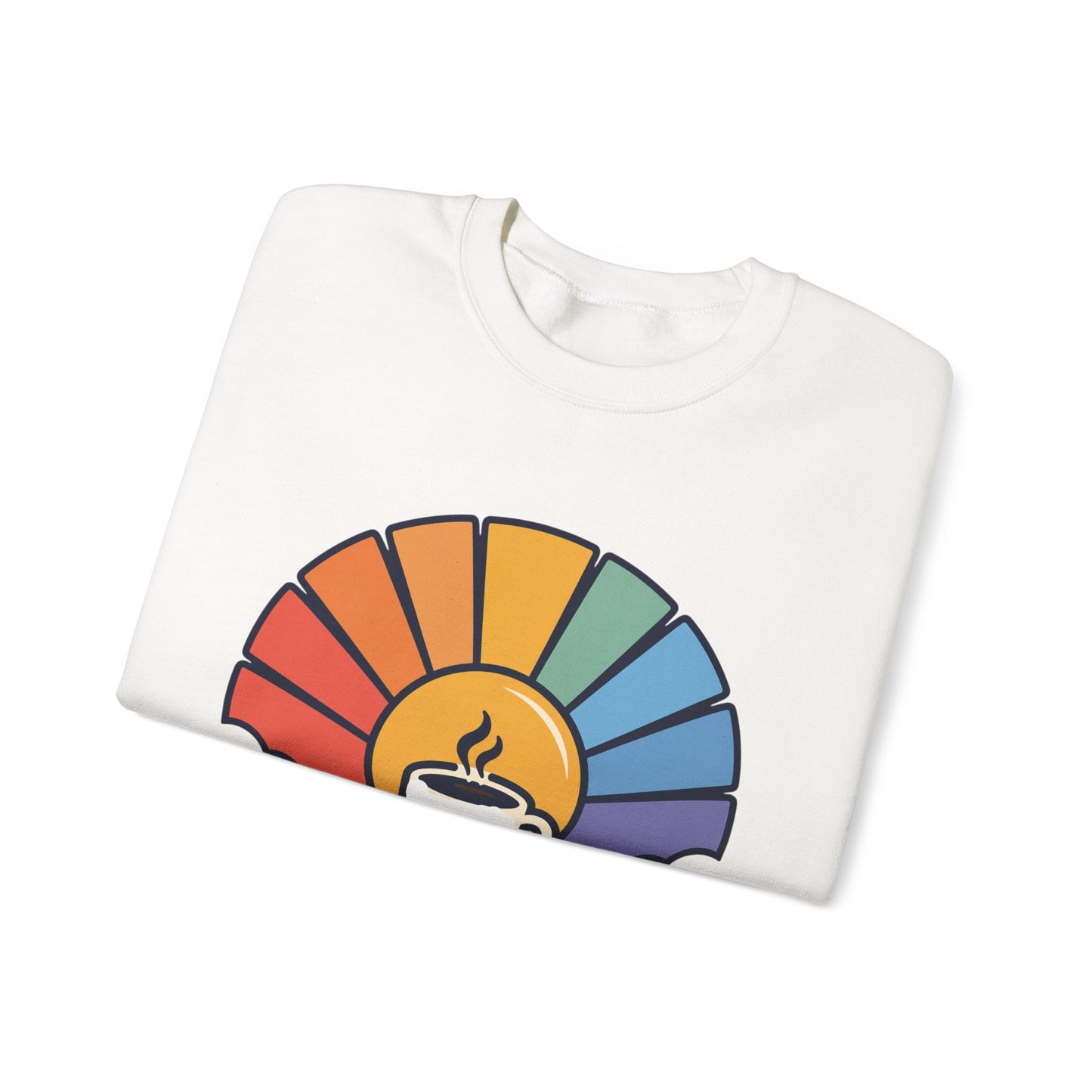 Sunrise Enthusiast Sweatshirt — Retro Rainbow Coffee Lover Crewneck