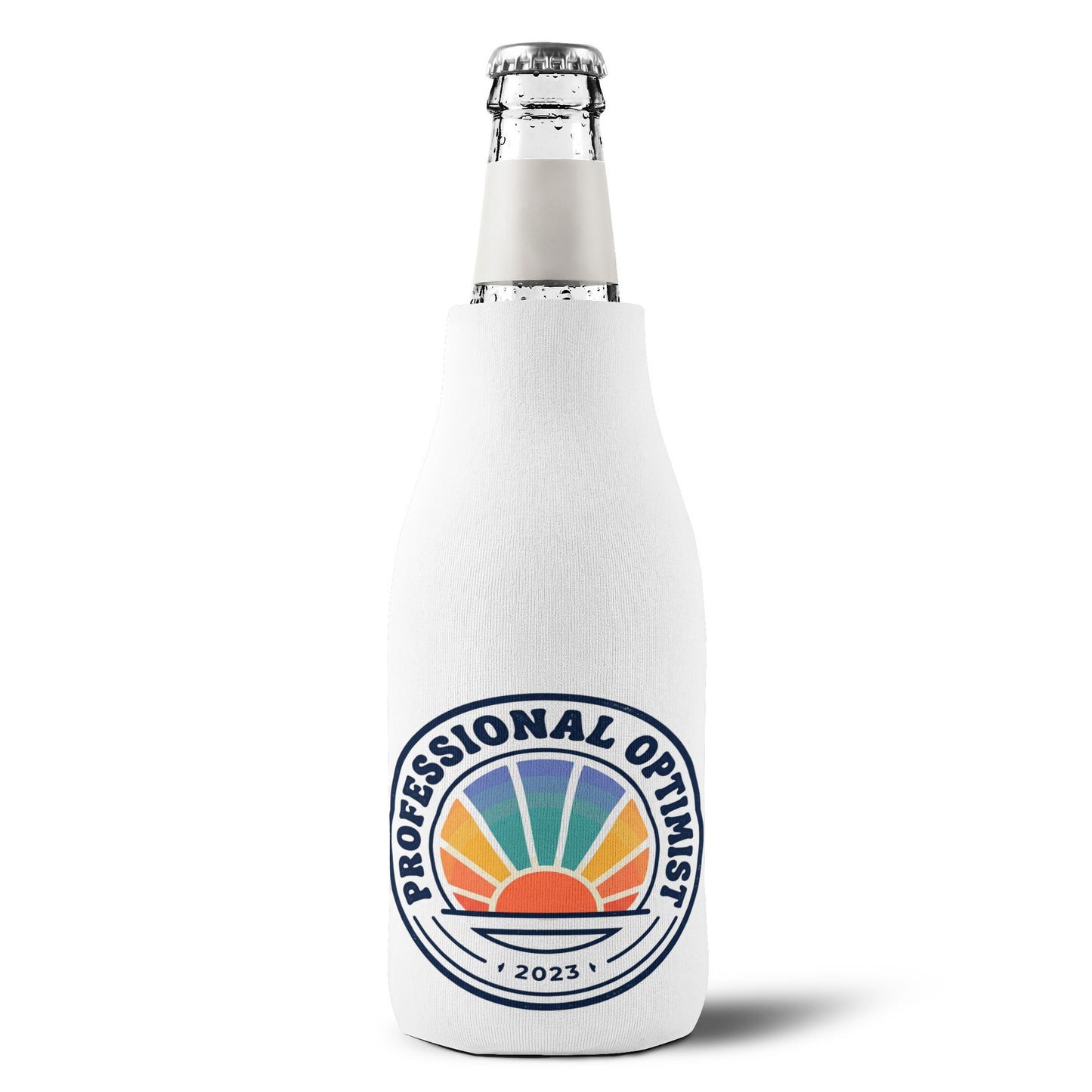 Zip-Up Bottle Cooler Sleeve — “Professional Optimist” Insulated Can Cooler