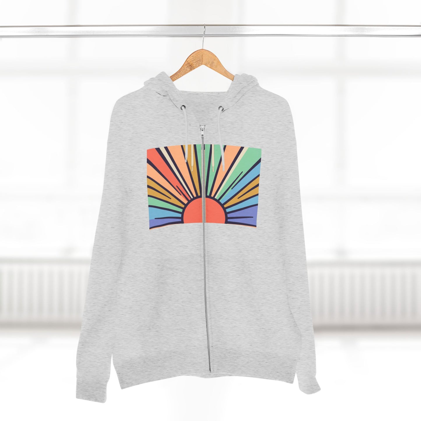 Big Sun Energy Zip Hoodie — Retro Rainbow Sunrise Graphic