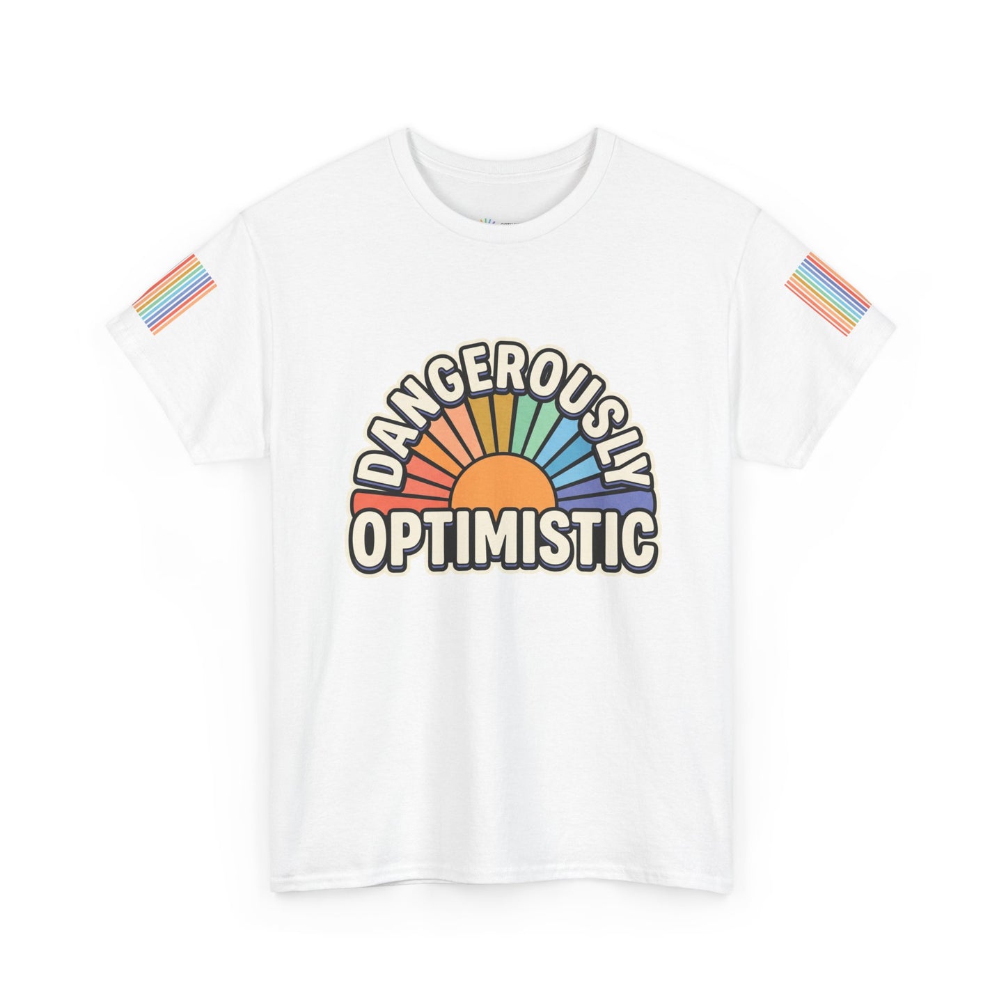 Dangerously Optimistic Tee — Retro Rainbow Sun Graphic T-Shirt